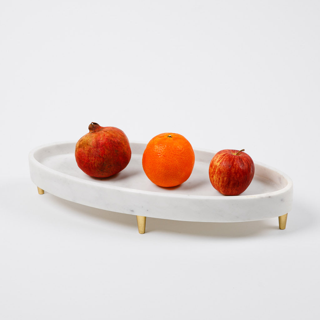 Gondola Marble Platter with Brass Legs