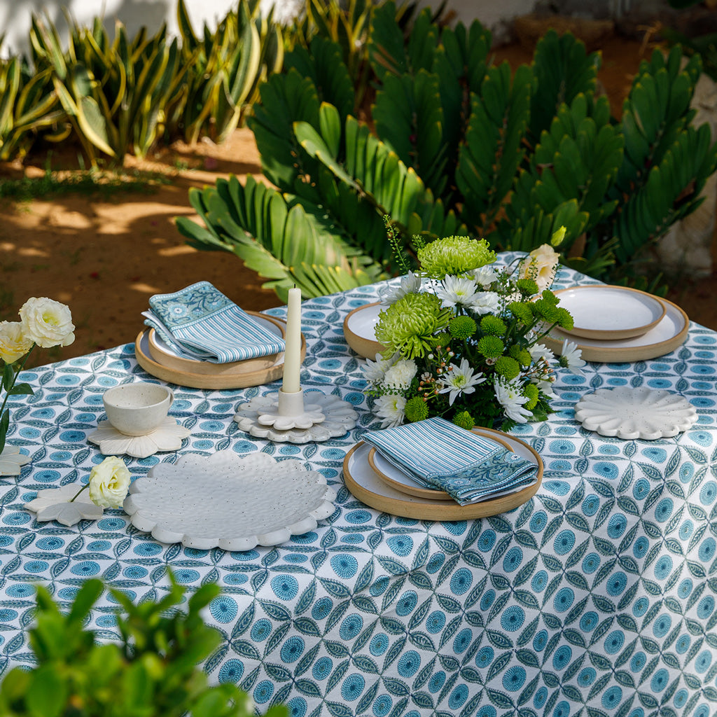 Lila Block Printed Tablecloth & Napkins Set