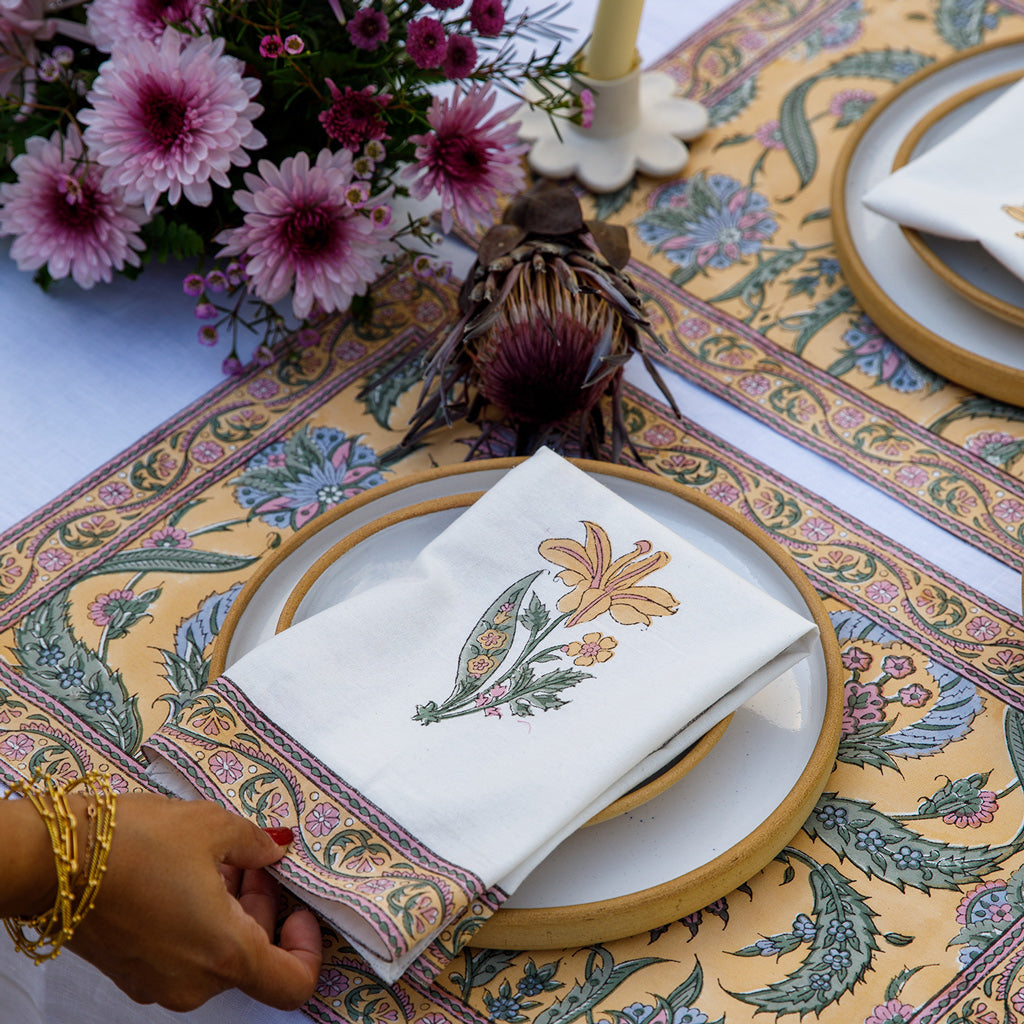 Paro Block Printed Placemat & Napkins (Set of 4)