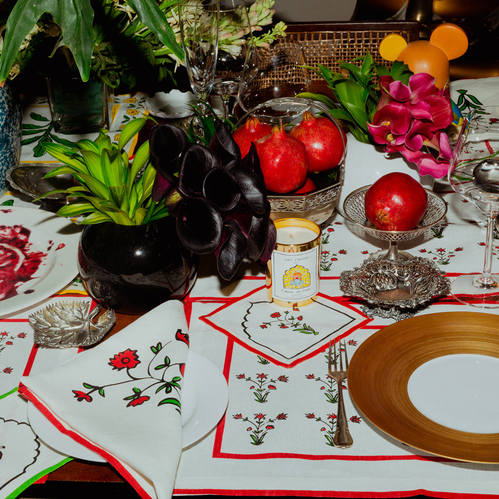 Crimson Floral Table Mat and Napkin set