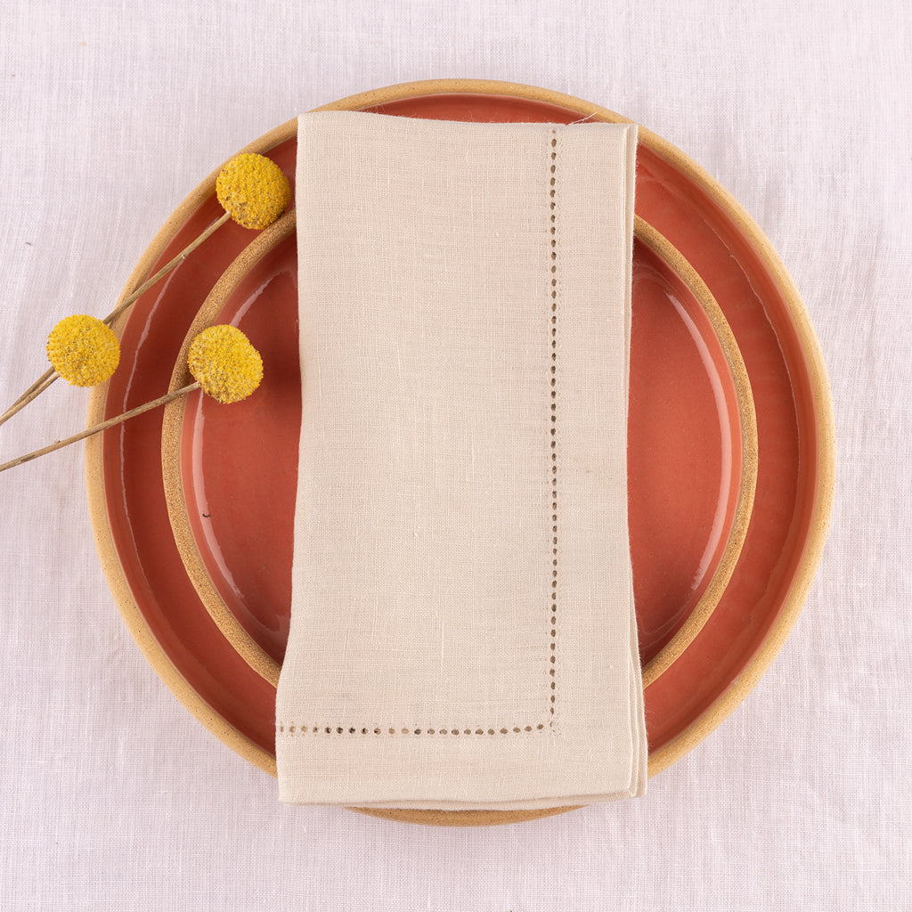 Linen Napkins Set - Hemstitch, Color Stone