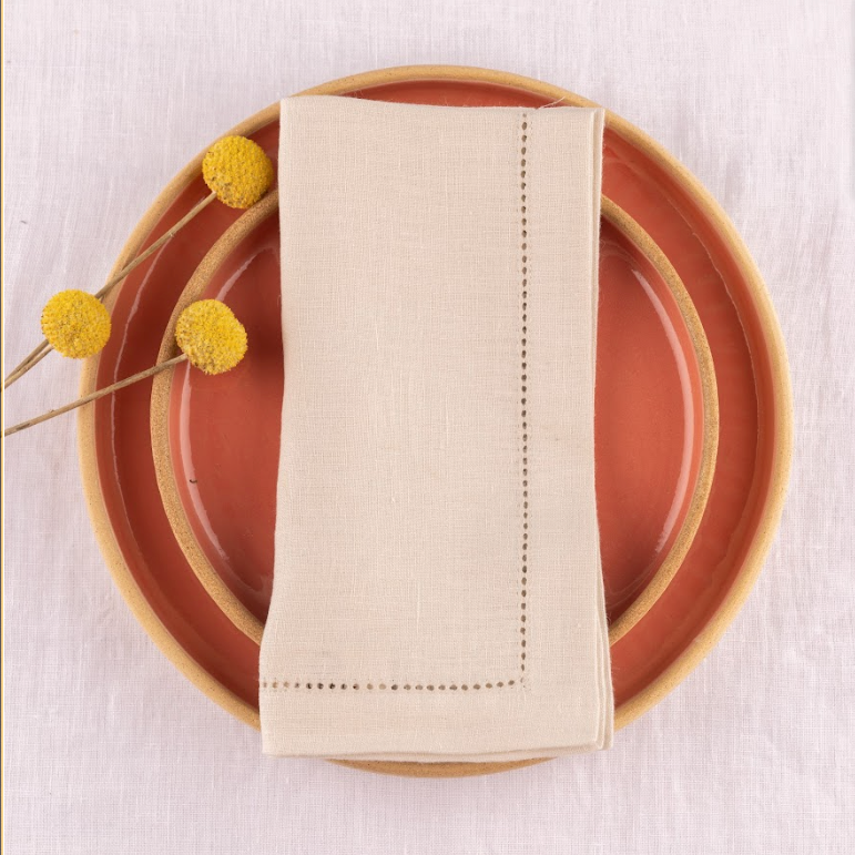 Linen Napkins Set - Hemstitch, Color Stone