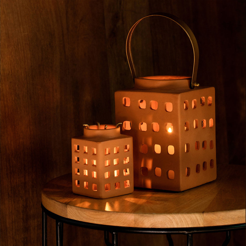 Lupa Terracotta Square Lantern - Large