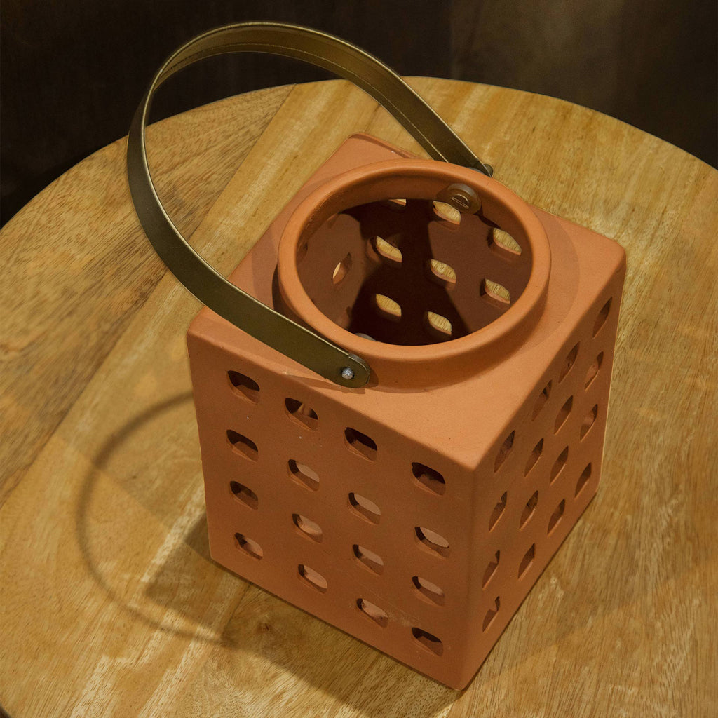 Lupa Terracotta Square Lantern - Large