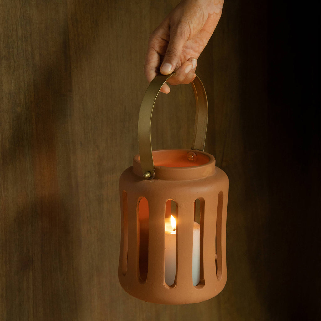 Lupa Terracotta Round Lantern - Large