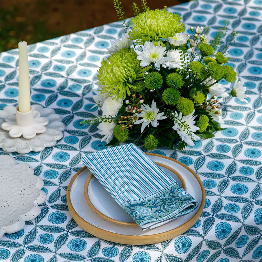Lila Block Printed Tablecloth & Napkins Set