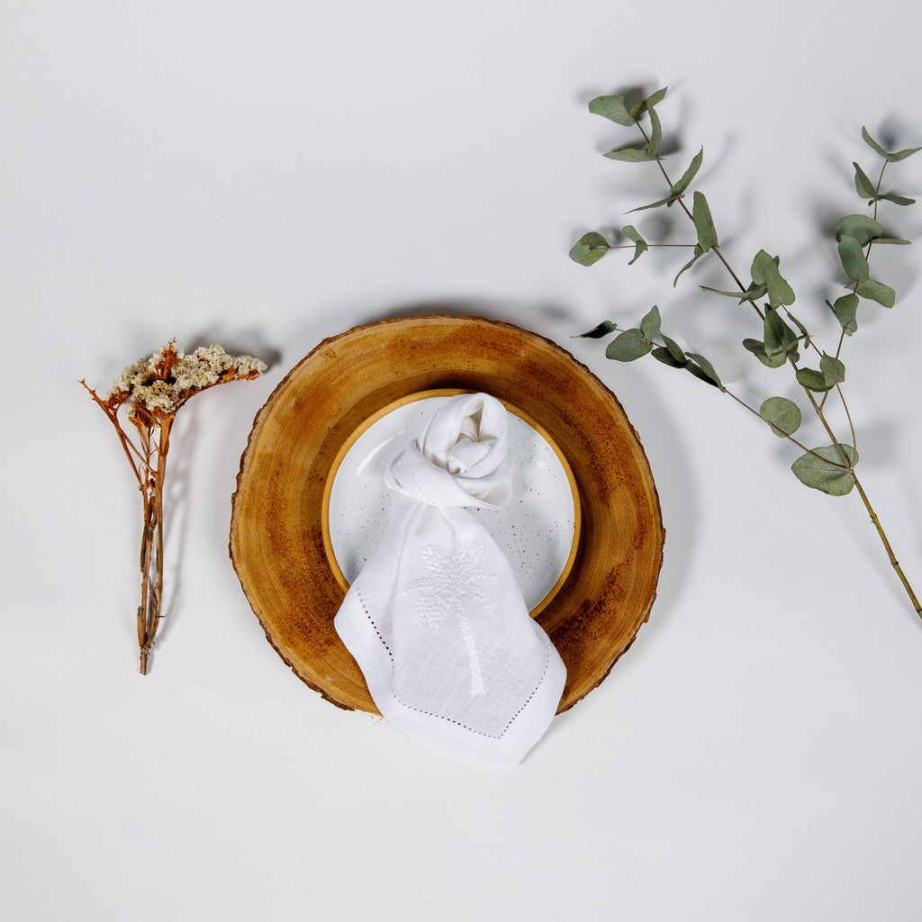 Palm Linen Napkin - Set of 4 -White Embroidery