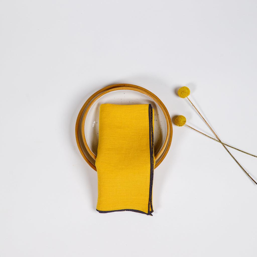 Linen Napkin - Top Stitch - Set of 4 - Mustard