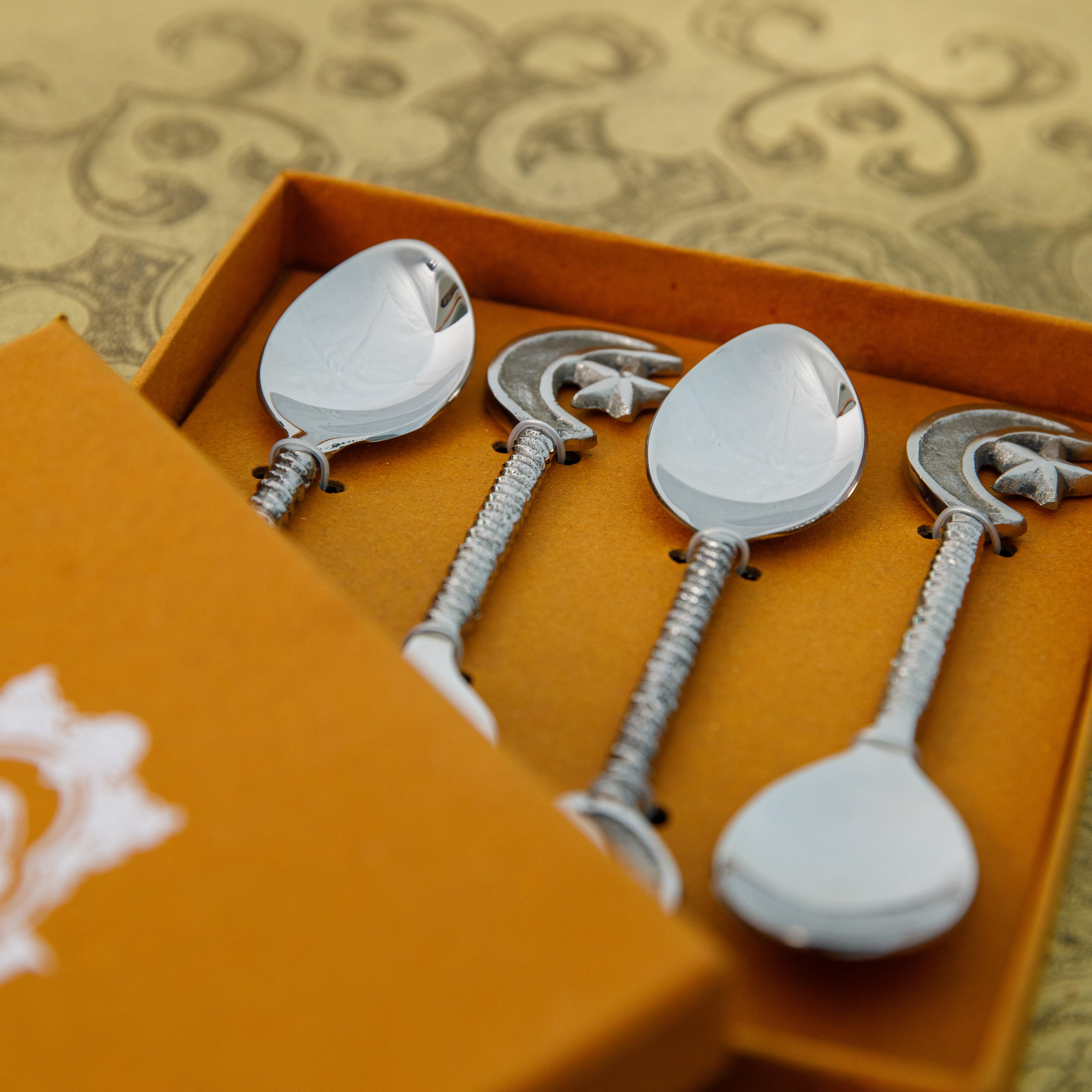 Star and Moon Dessert Spoons Silver Colour- Set of 4