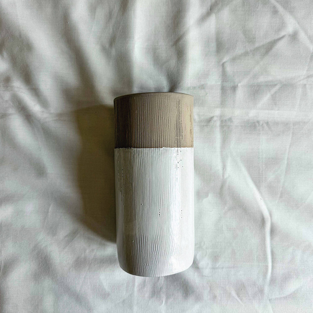 Gray Reverie Ceramic Vase & Utensil Holder with White Glaze
