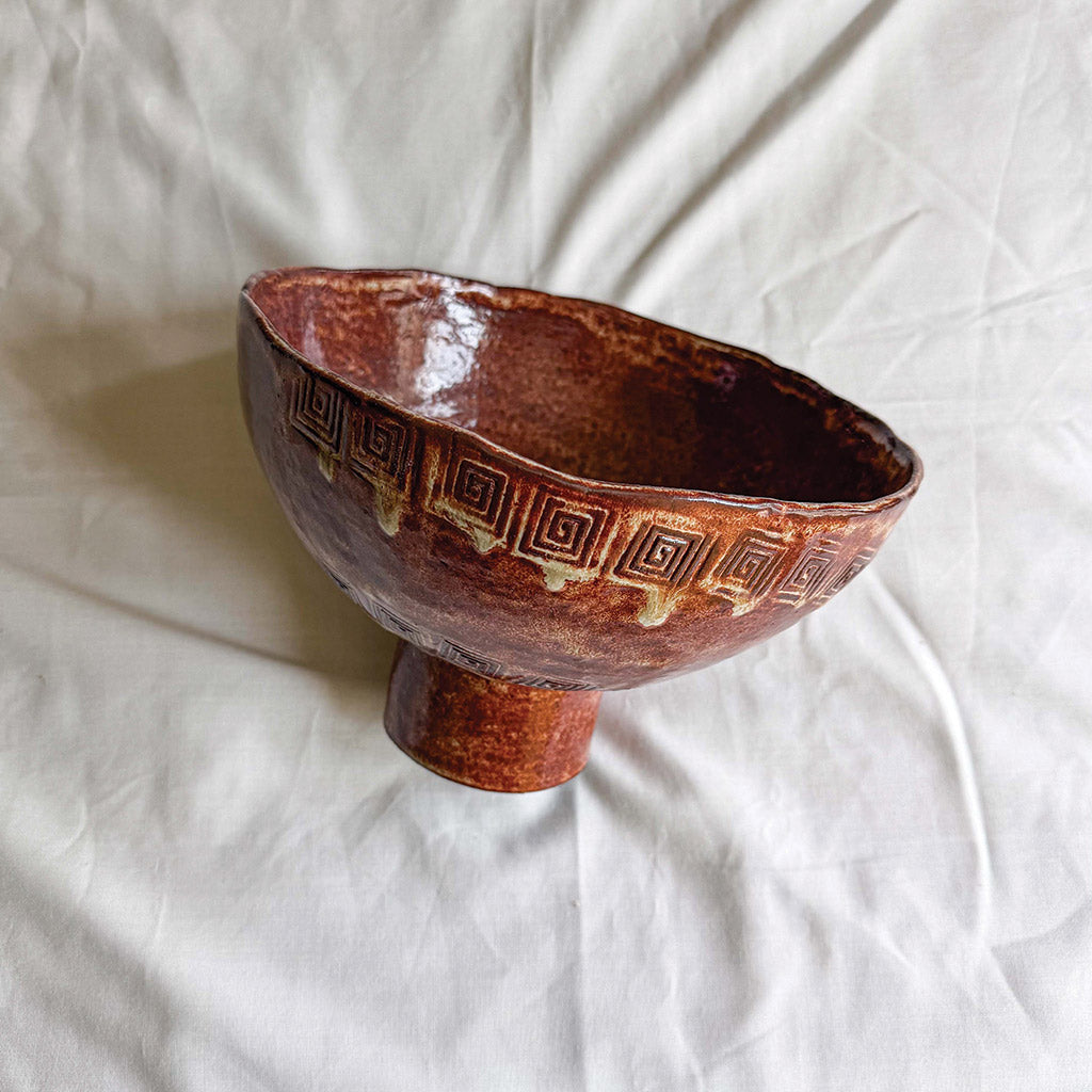 Decorative Earthen Brown Handcrafted Pedestal Bowl