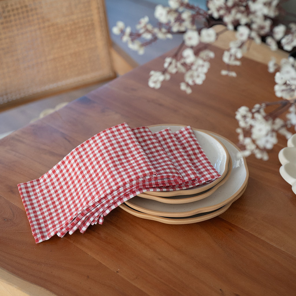 Vichy Red and White Gingham Dinner Napkins- Set of 4