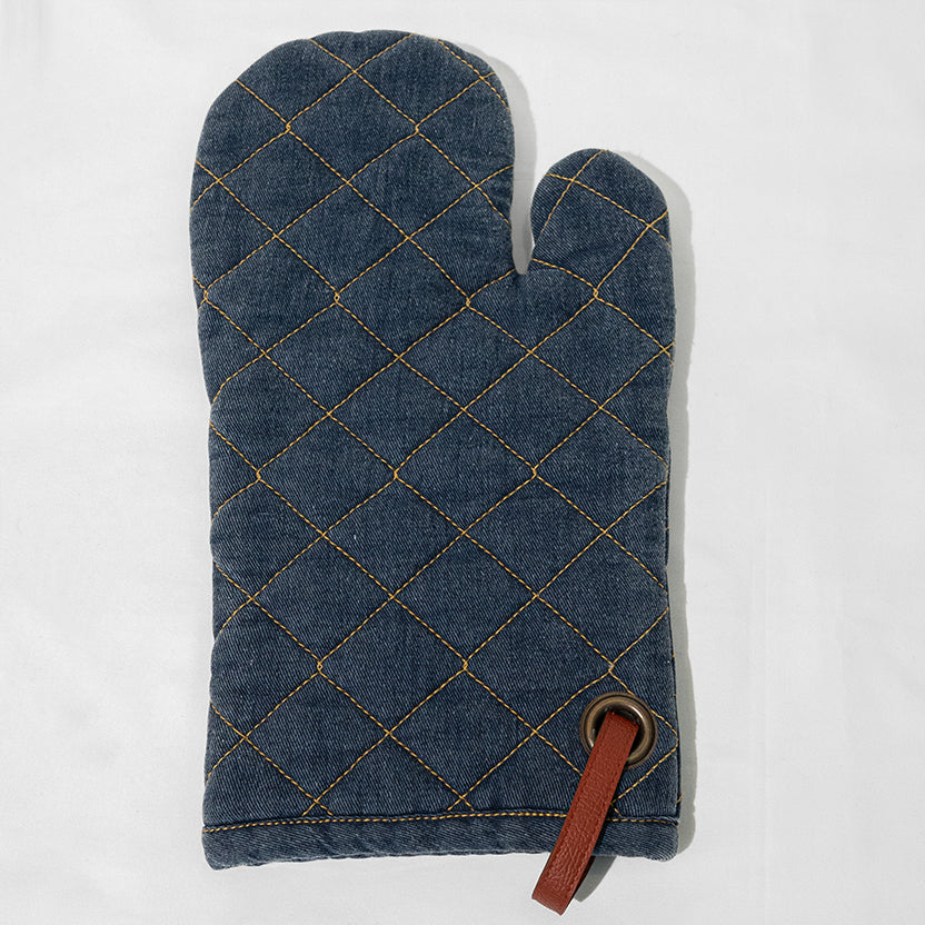 مريلة رجالية من قماش الدنيم وقفازات الفرن 