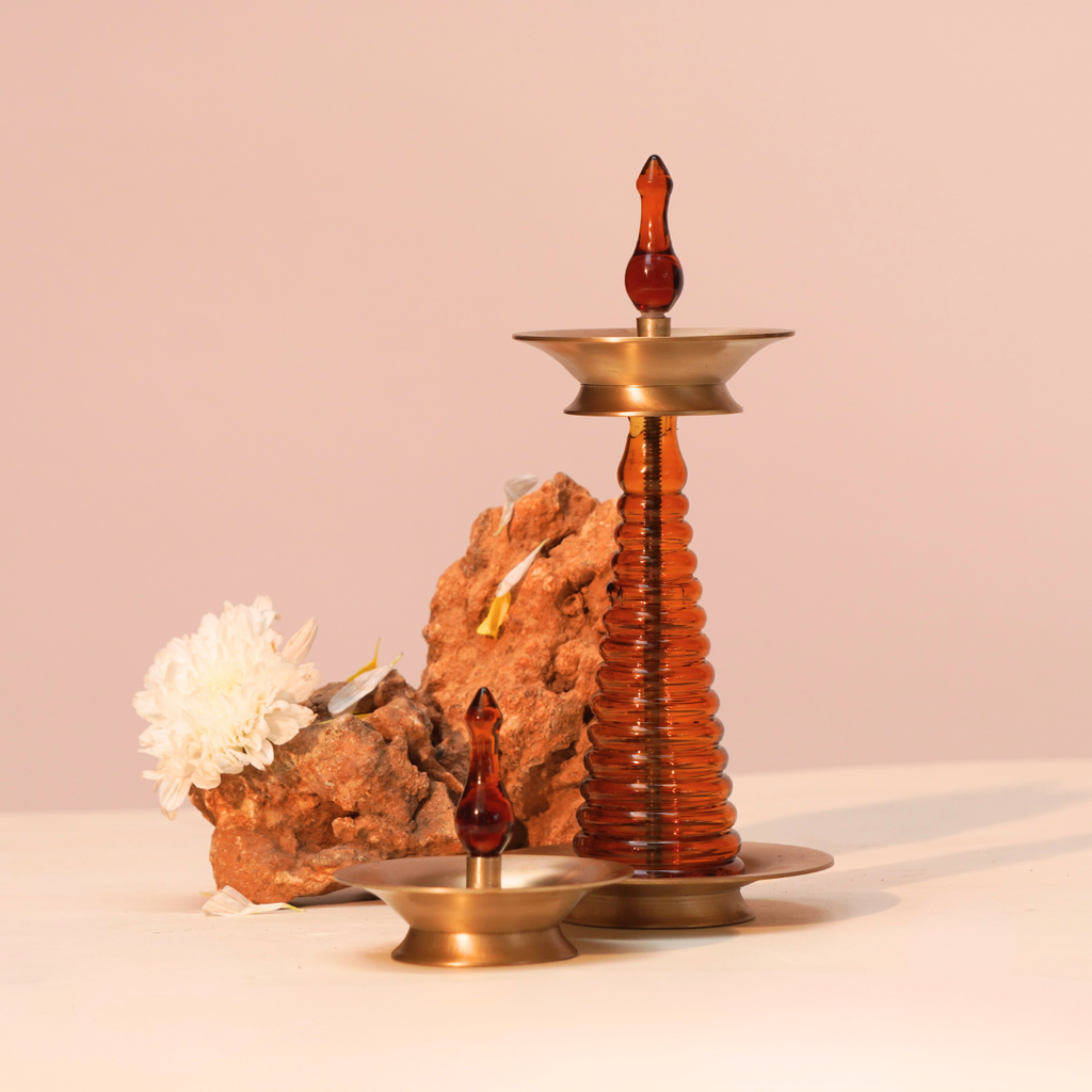 Amber Nilavilakku Oil Lamp Gift Box - Set of 2