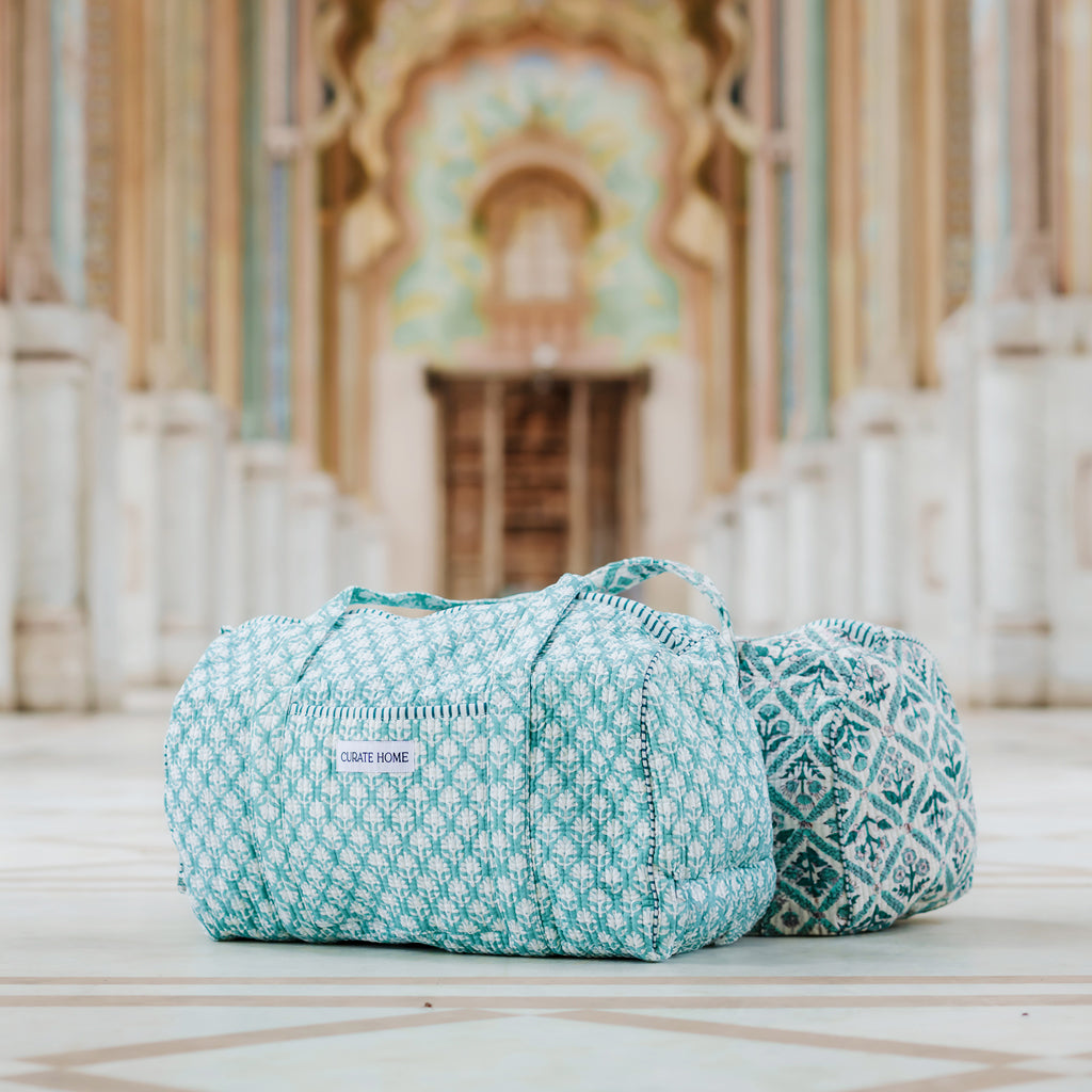 Block Printed Travel Set – Duffle Bag & Pouch