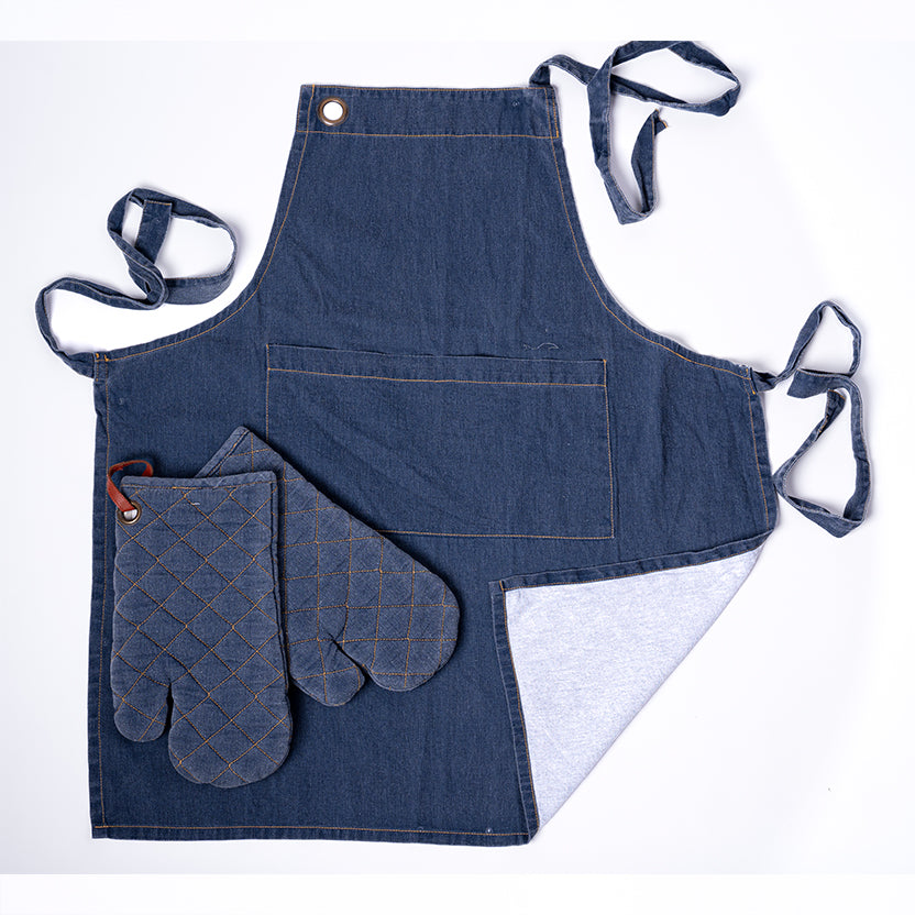 Denim Men's Apron and Oven Mitts