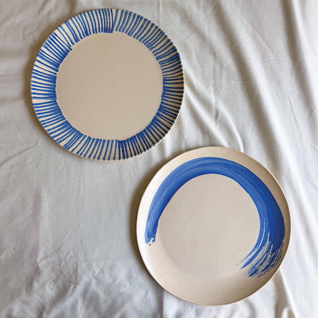 Handcrafted Serving Platter – Blue Brushstroke Design