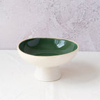 Willow Pedestal Bowl with Green and Off-white glaze