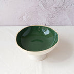 Willow Pedestal Bowl with Green and Off-white glaze