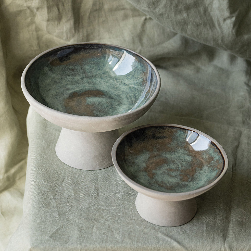 Olive Mist Pedestal Bowl