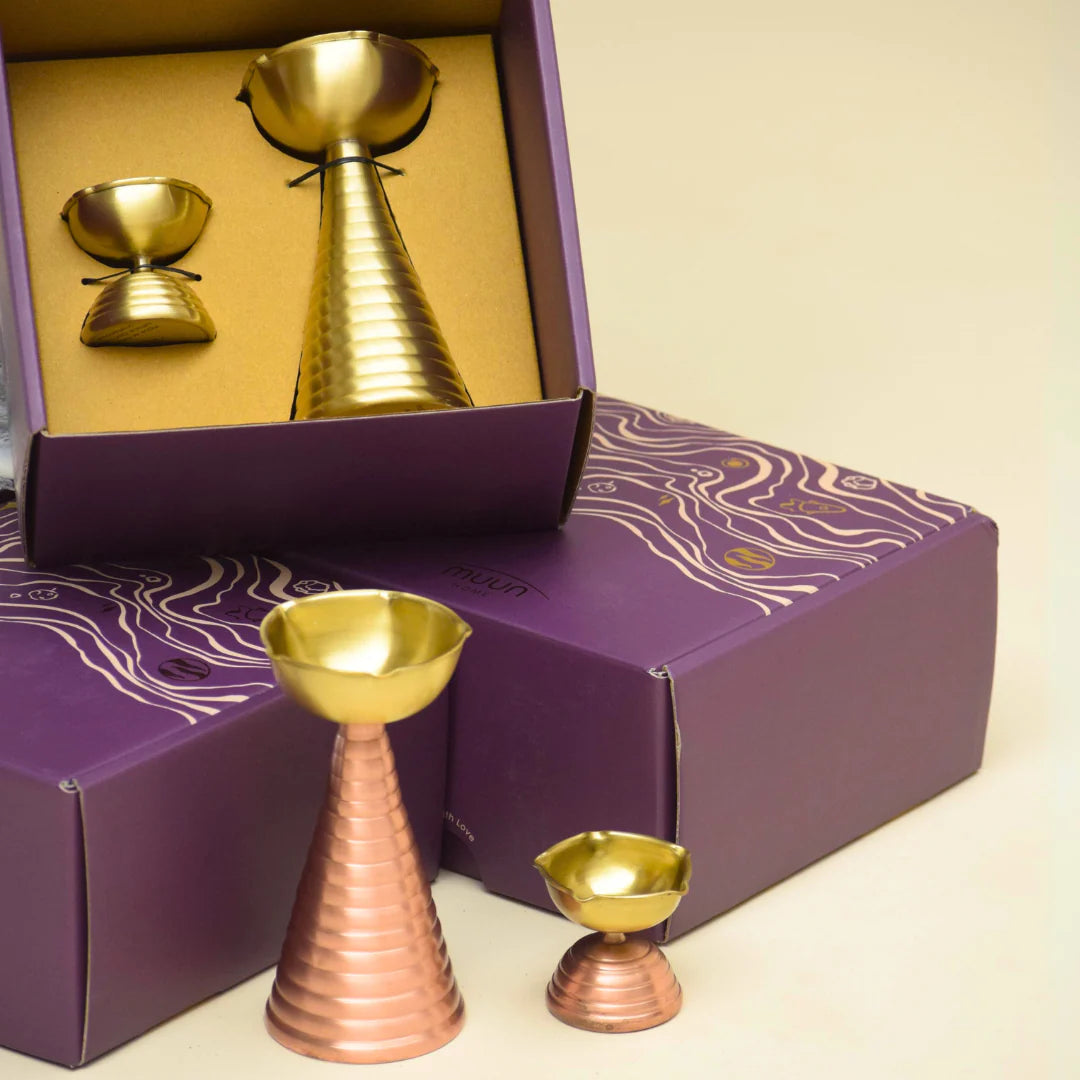 Brass Diya Gift Set with Copper accents - Pre Order Only