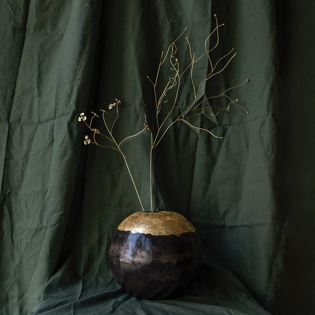 Handcrafted Moon Ceramic Vase with Gold Leaf Decoration