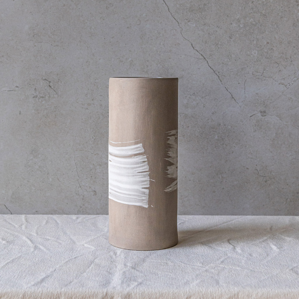 Gray Reverie Ceramic Vase & Utensil Holder with White Brush Strokes