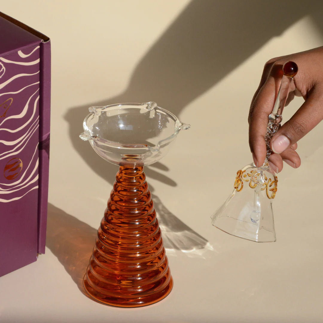 Amber Glass Oil Lamp & Bell Gift Box - Set of 2