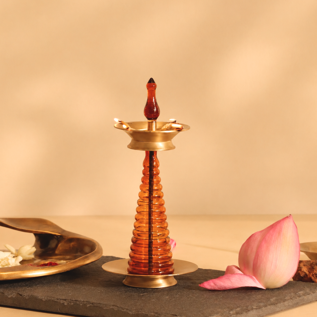 Amber Nilavilakku Oil Lamp Gift Box - Set of 2