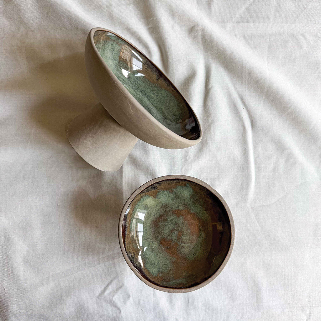 Olive Mist Pedestal Bowl