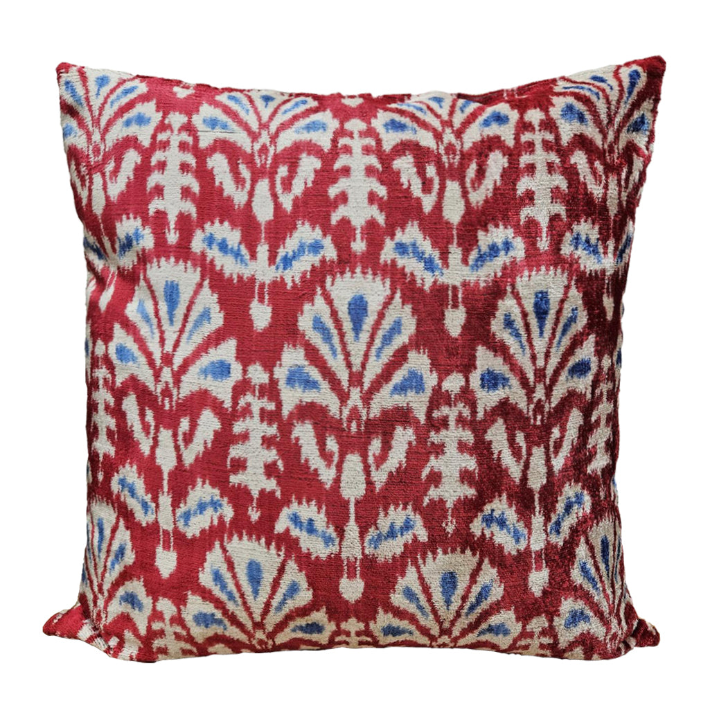 a 70% Silk 30% Cotton Decorative Cushion covers or case decor with a red, blue, and white pattern on a white background
