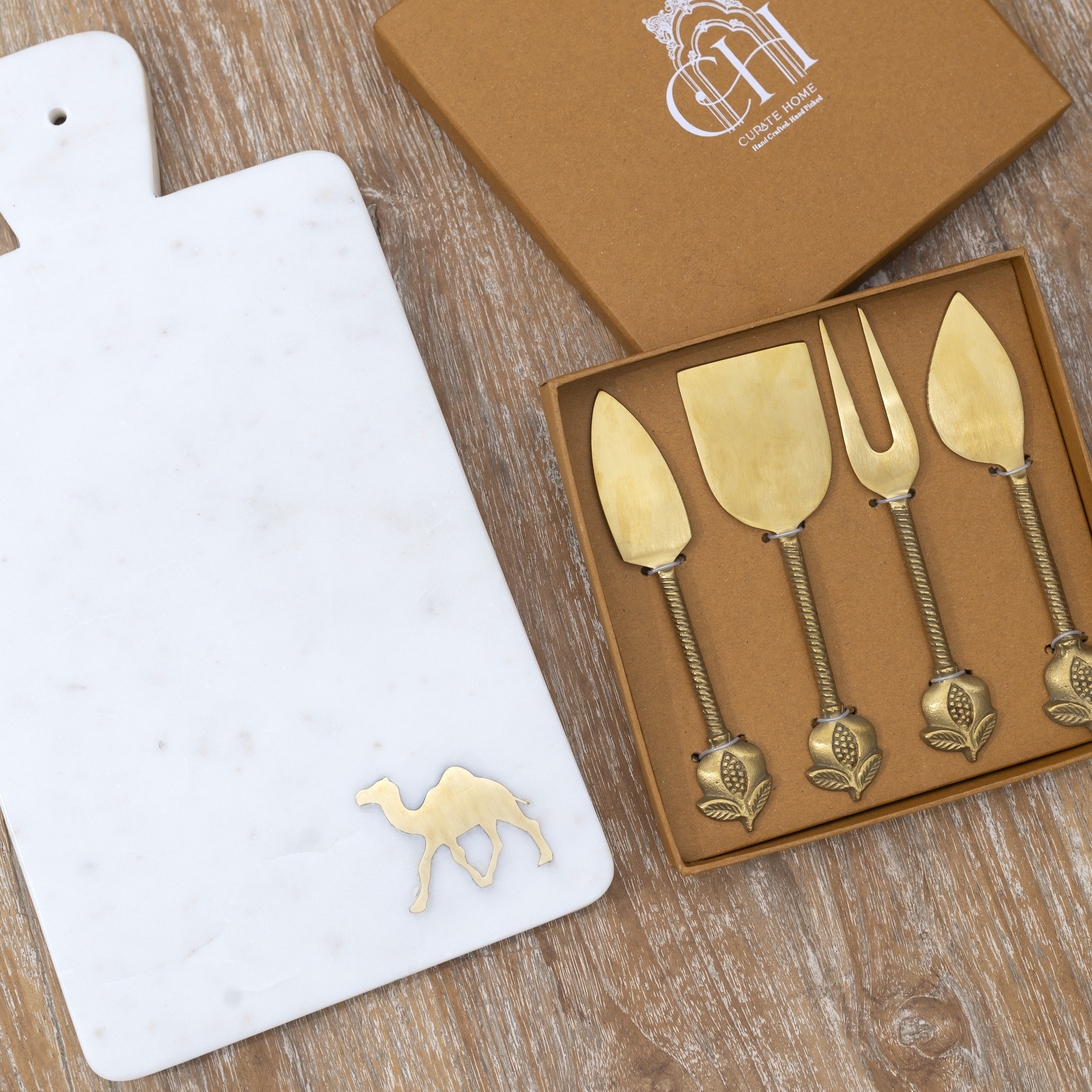 Camel Marble Cheese Board and Knives Set
