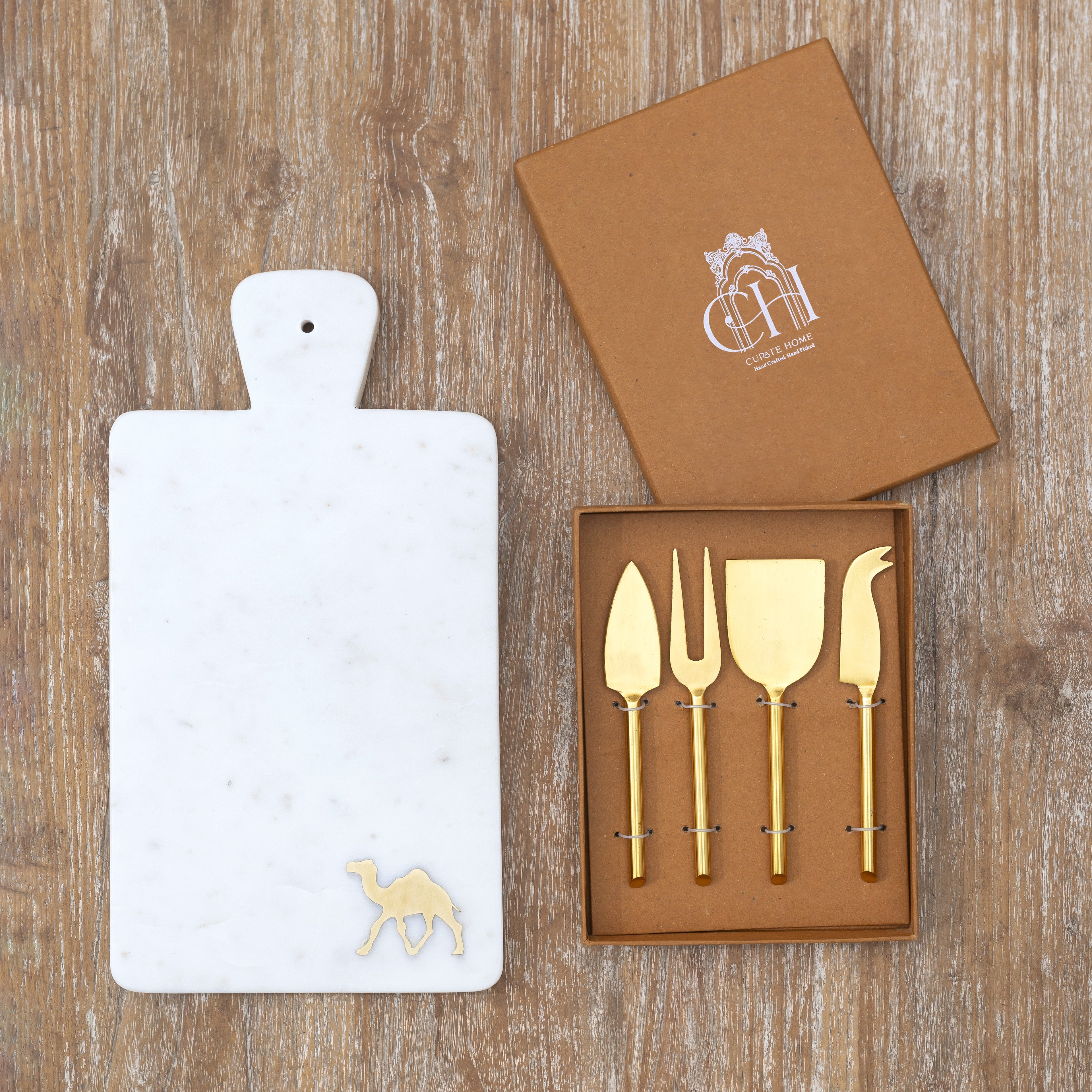 Camel Marble Cheese Board and Knives Set