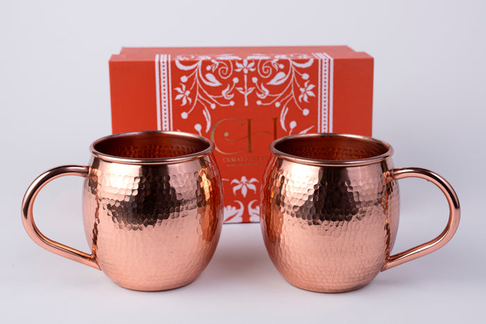 Copper Mule Mug Set, hand-hammered copper barware — Curate Home Dubai