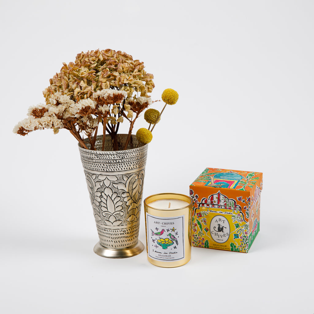 Farah Metal Vase & Shalimar Candle Set