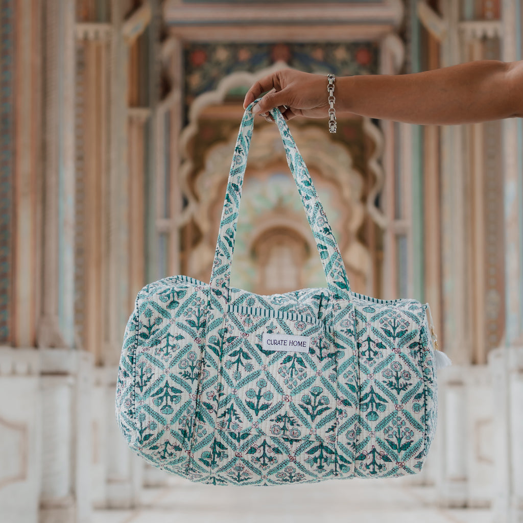 Block Printed Travel Set – Duffle Bag & Pouch