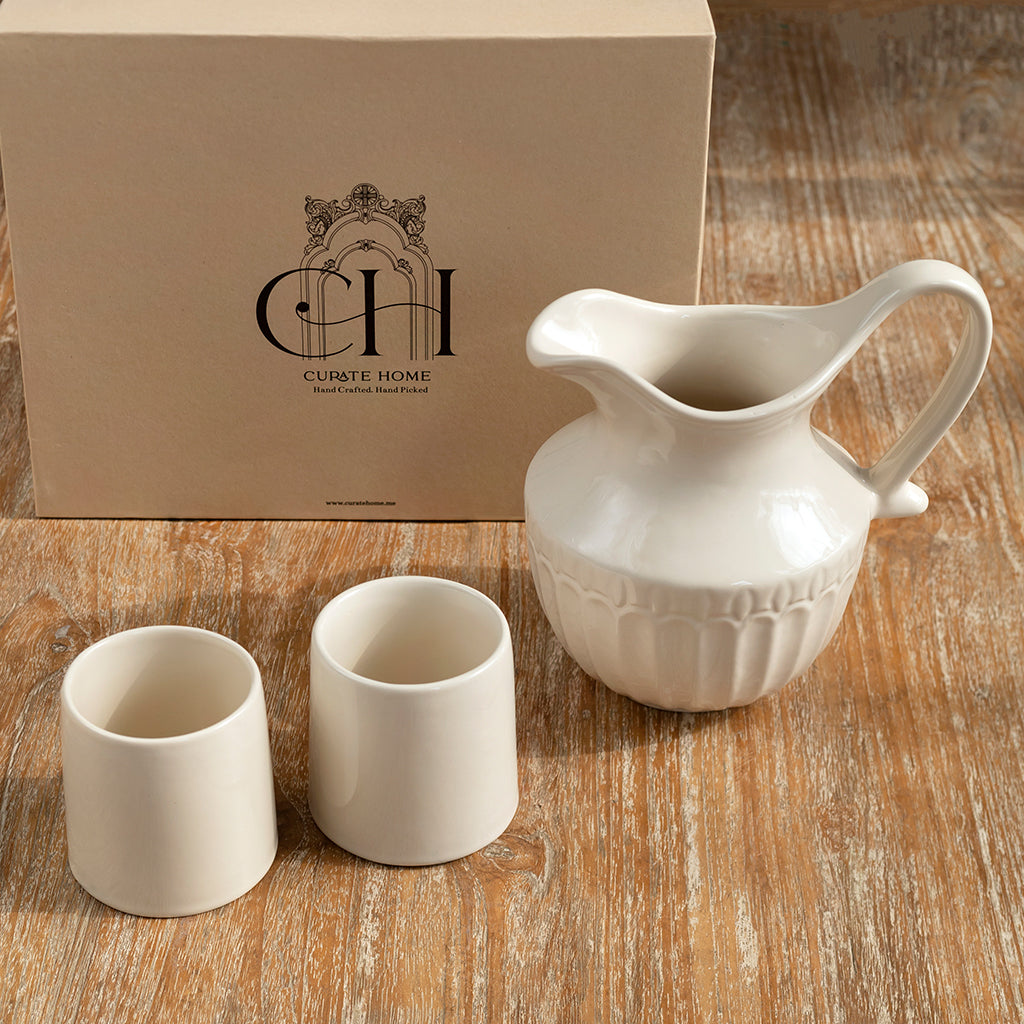 Almas Jug with 2 Ceramic Glasses Set