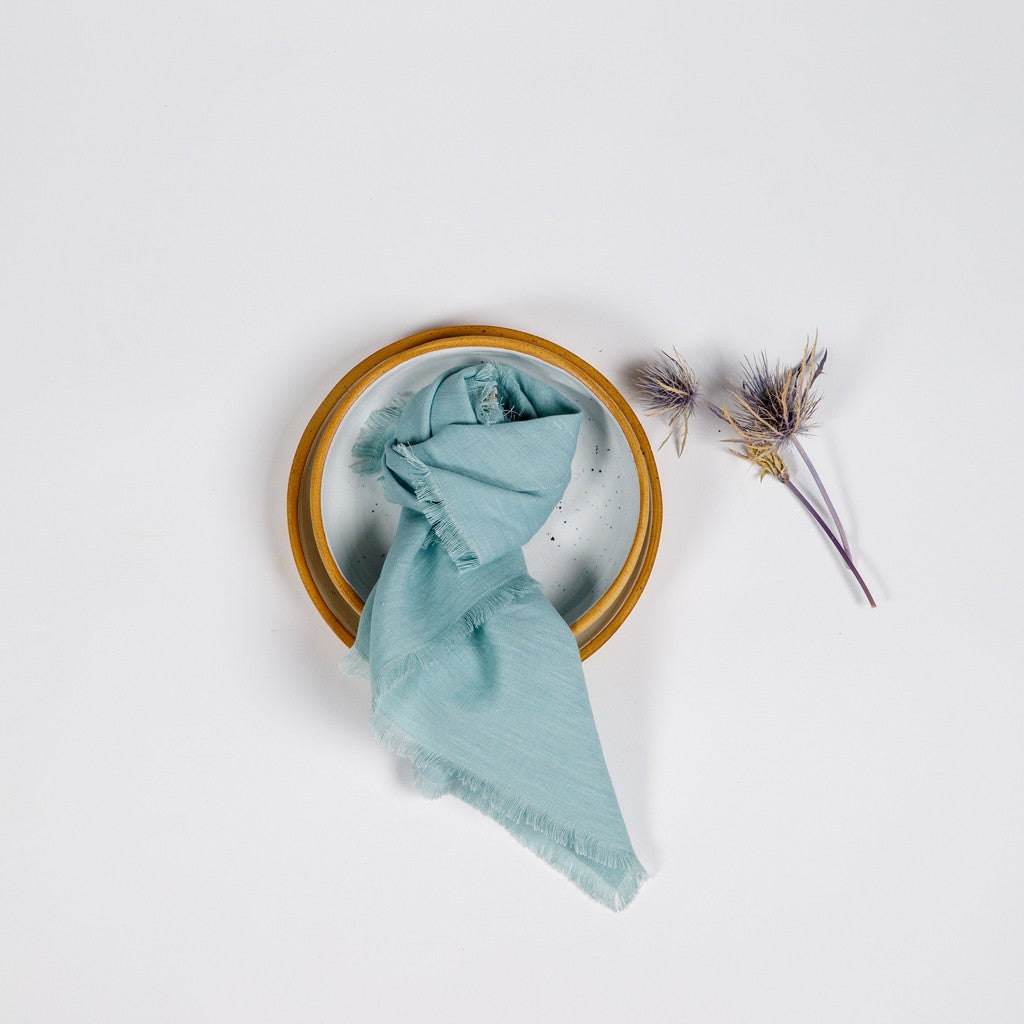 Linen Napkin - Raw Fringe - Set of 4 - Light Blue