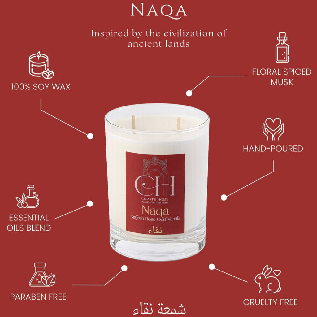 Naqa Candle Curate Home Soy Wax - Oud Rose Saffron Candle