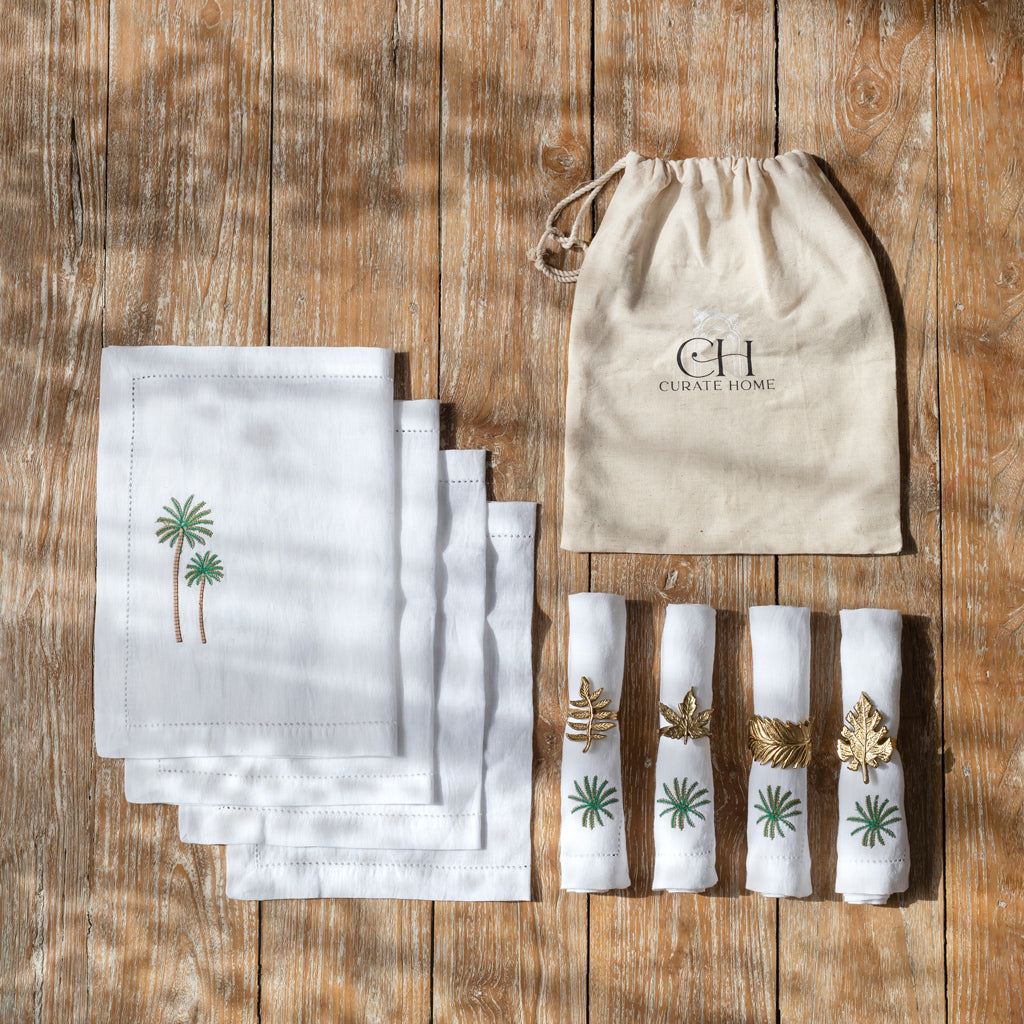 Firoze Linen Table Mats and Dinner Napkins Gift Set