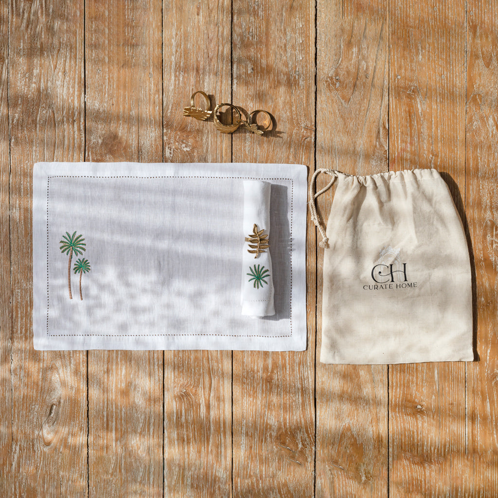 Firoze Linen Table Mats and Dinner Napkins Gift Set