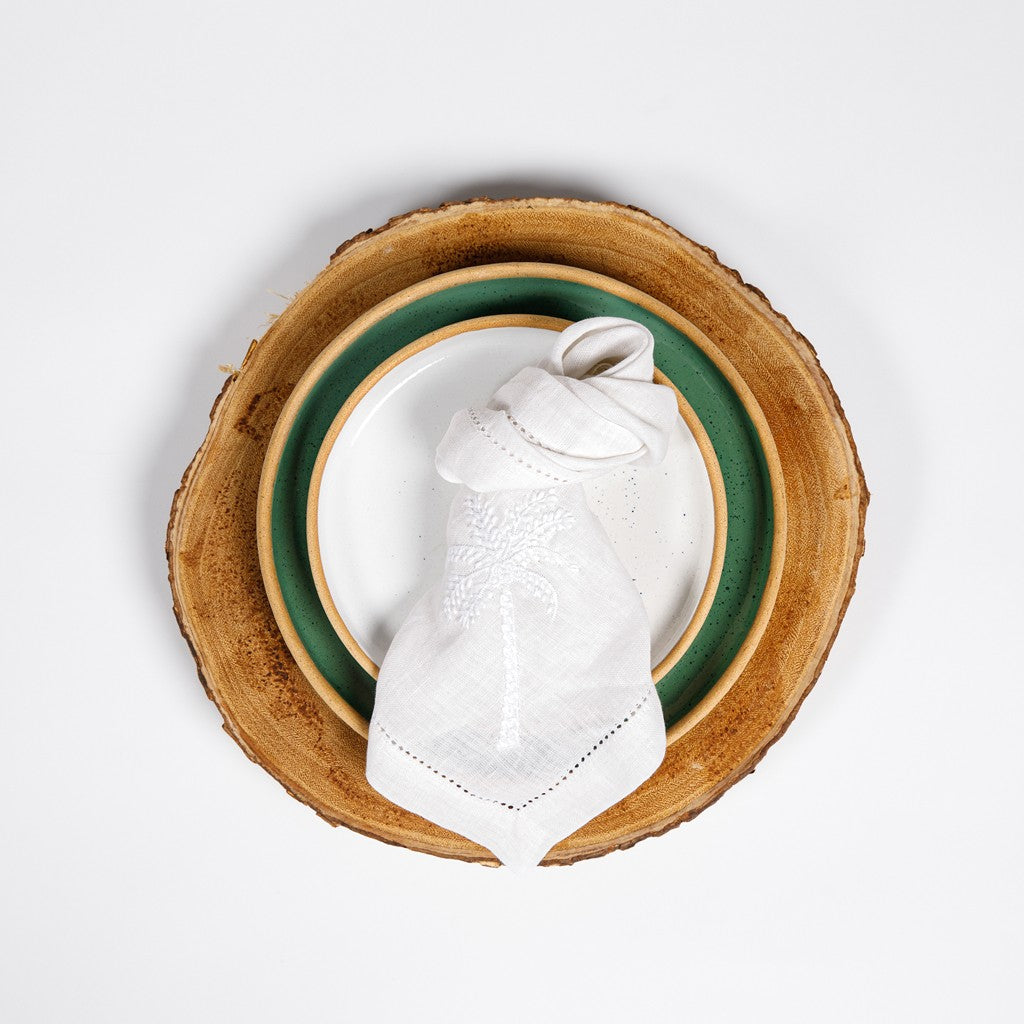 Palm Linen Napkin - Set of 4 -White Embroidery