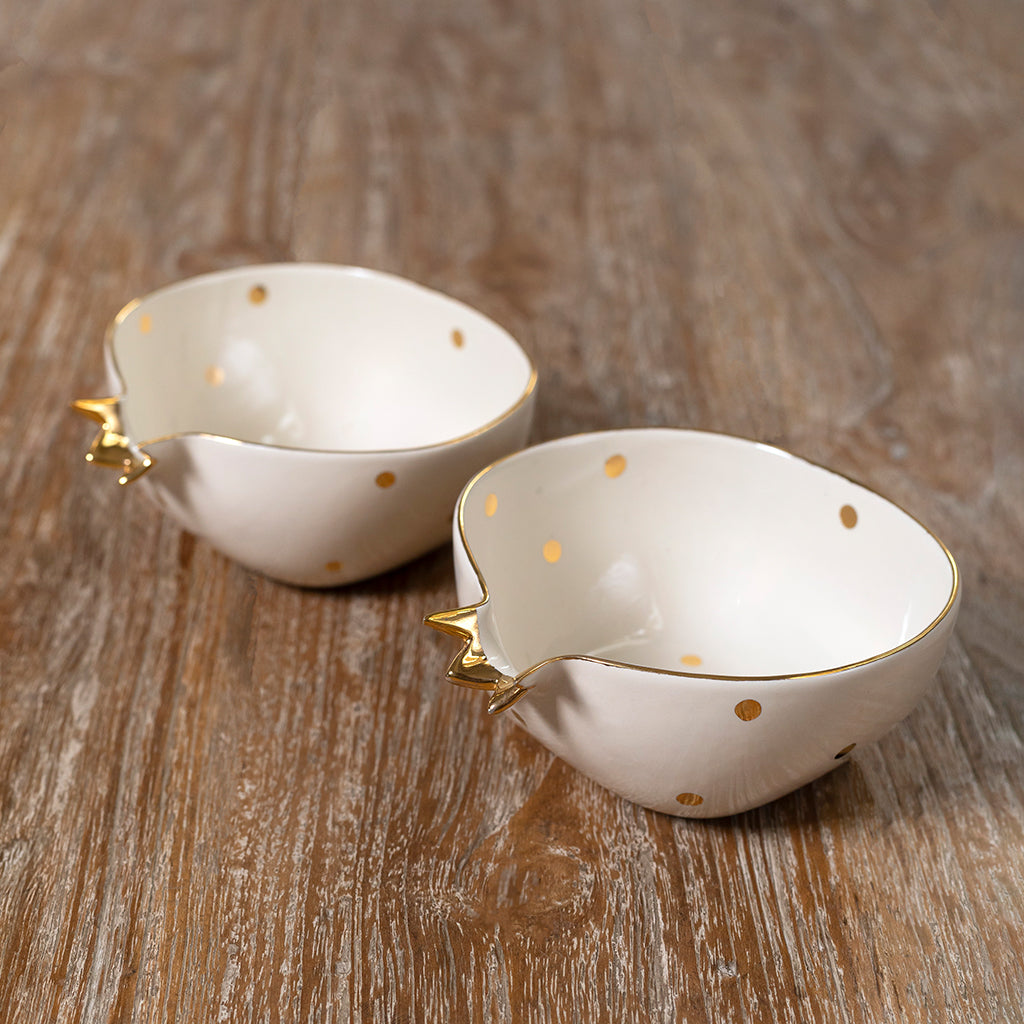 Pomegranate Cream Bowls Set of 2 - Polka Dots Cream White