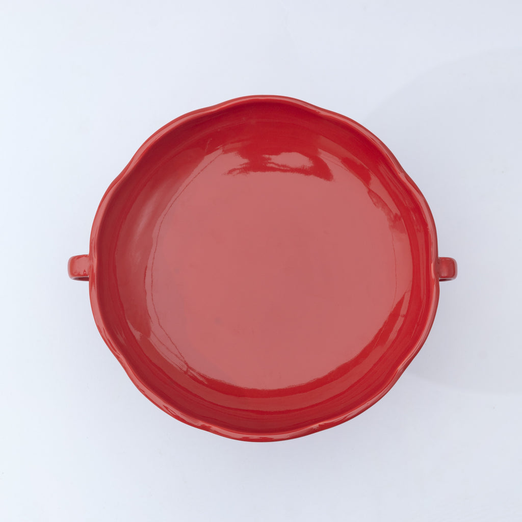 Red Ceramic Pedestal Fruit Bowl