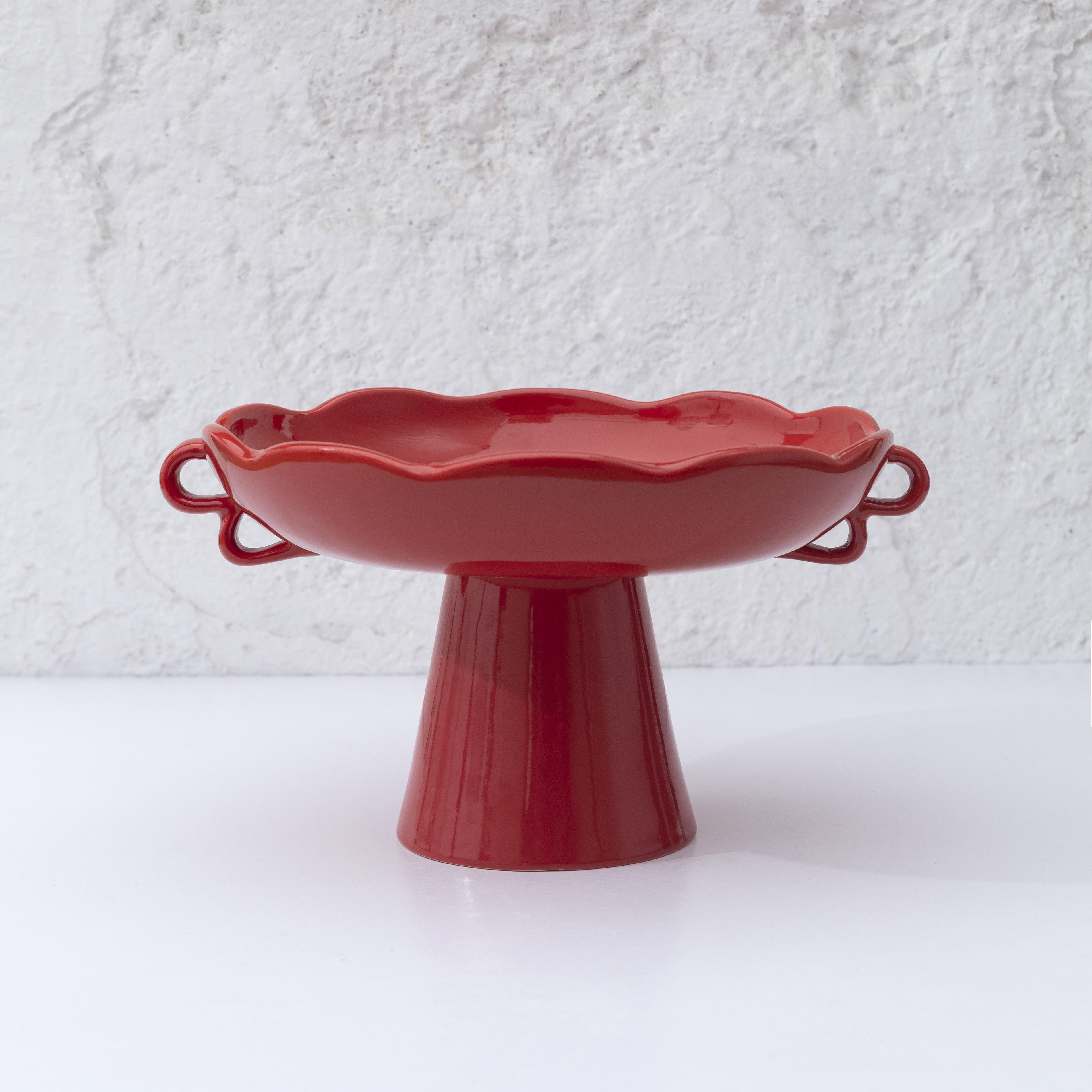 Red Ceramic Pedestal Fruit Bowl