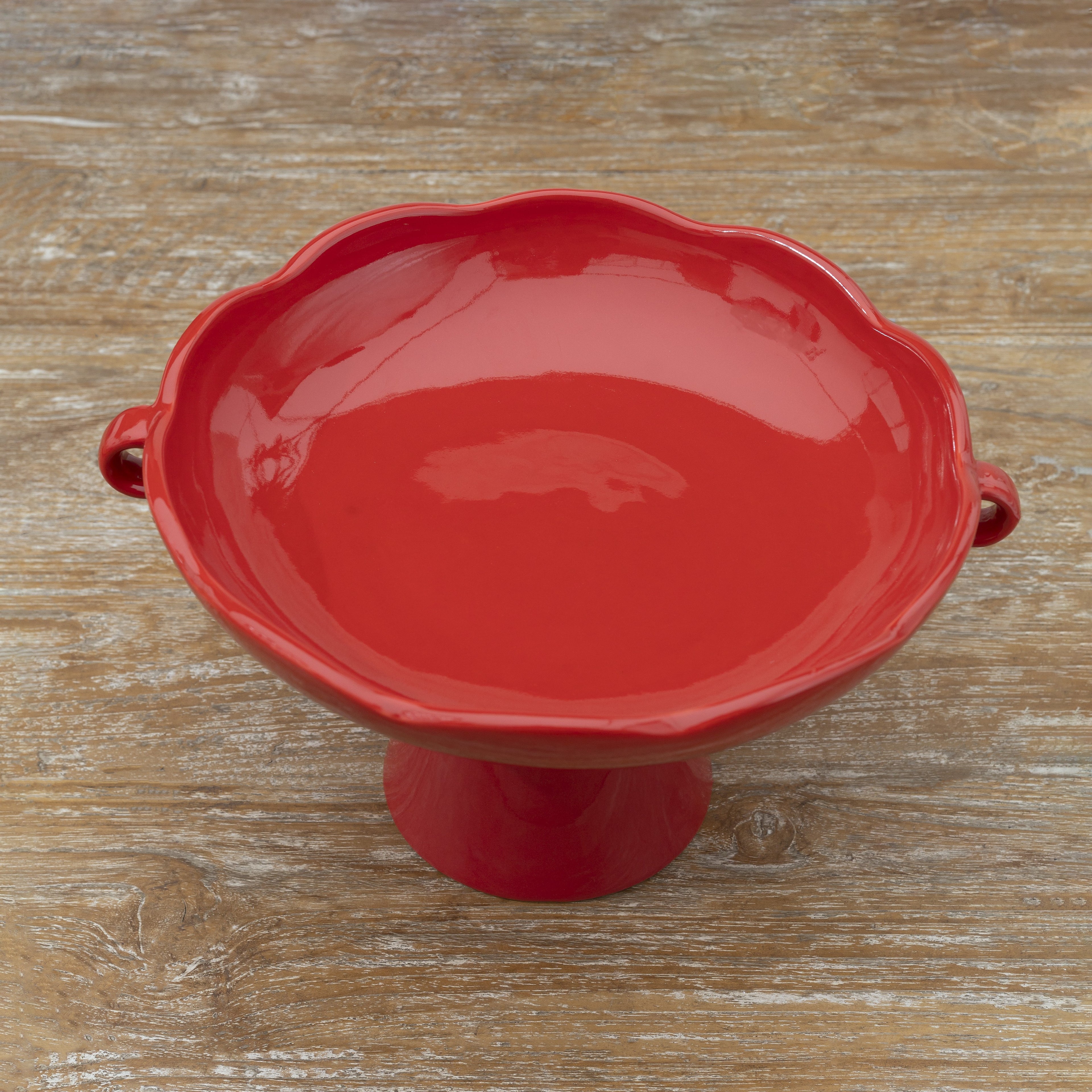 Red Ceramic Pedestal Fruit Bowl