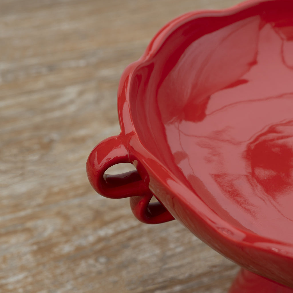 Red Ceramic Pedestal Fruit Bowl