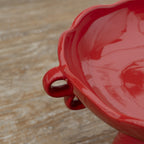 Red Ceramic Pedestal Fruit Bowl