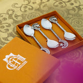 Star and Moon Dessert Spoons Silver Colour- Set of 4