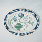 Serving platter with Chintz floral patterns and blue stripes on a white background